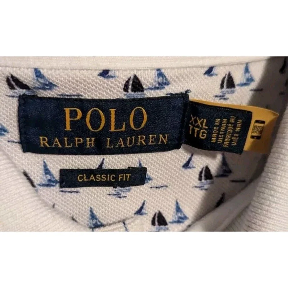 Ralph Lauren Polo Shirt  white W/ Sailboats 2XL Short Sleeve Men's Classic Fit